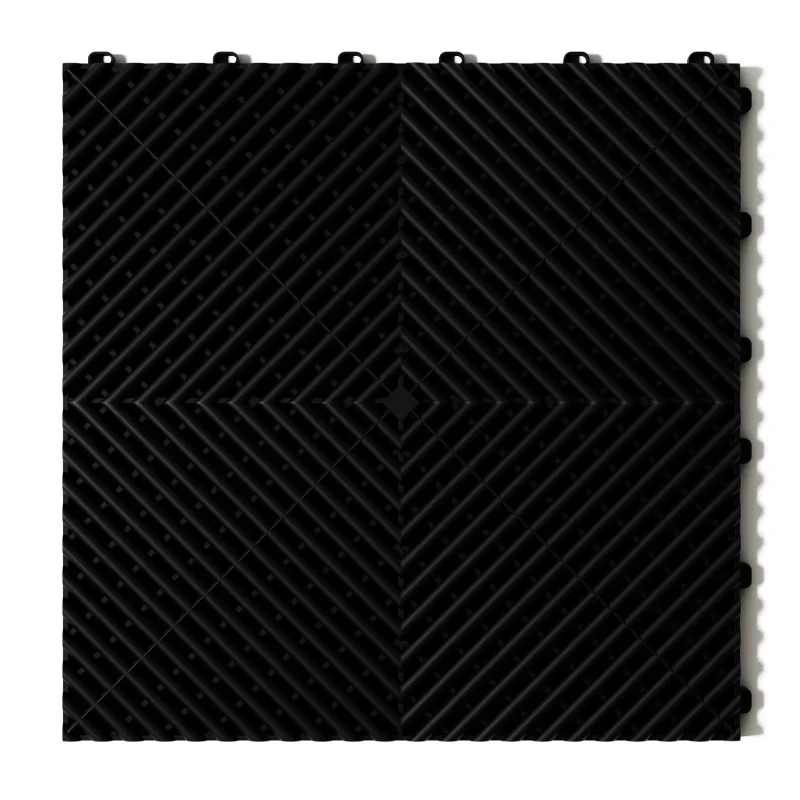 Top-down view of a single Flexspec GridFlex Pro Jet Black interlocking garage floor tile.