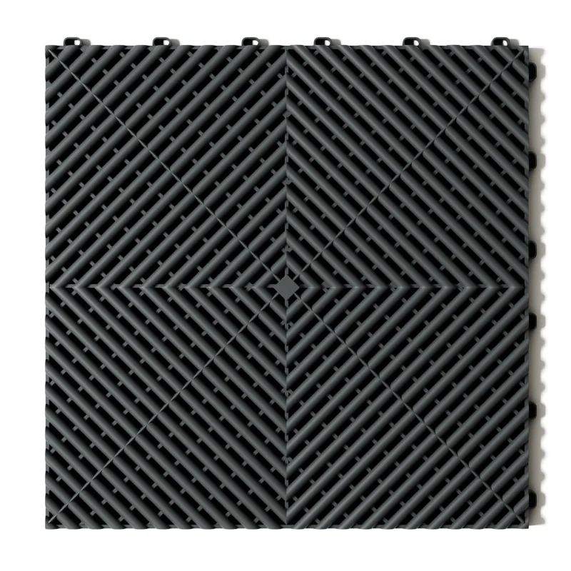 Top-down view of a single Flexspec GridFlex Pro Slate Grey interlocking garage floor tile.