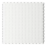 Directly above view of the Flexspec VinylFlex Pro Coin heavy-duty PVC tile in Arctic White, showcasing the high-grip raised coin pattern for commercial workplace safety.