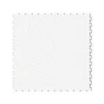 Underside view of the Flexspec VinylFlex Pro Coin commercial PVC tile in Arctic White, revealing the solid slab base designed for heavy industrial impact and shock absorption.