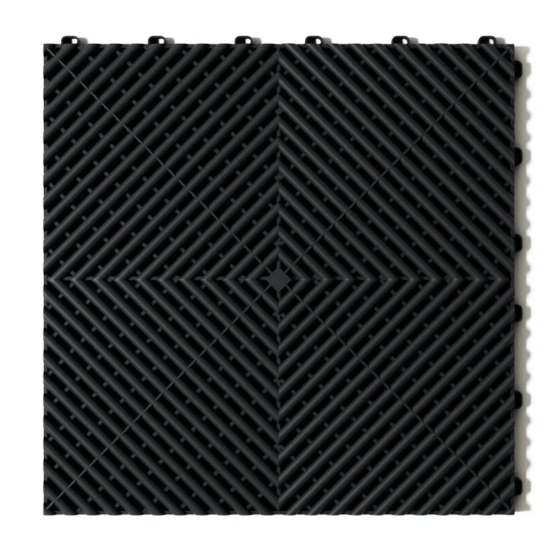 Top-down view of a single Flexspec GridFlex Pro Doom Grey interlocking garage floor tile.